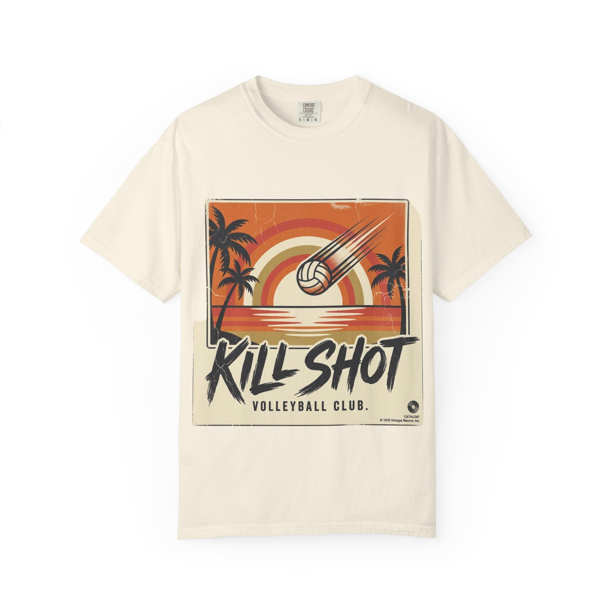 Kill Shot Volleyball Club T-Shirt | Retro Sunset Beach Volleyball Tee