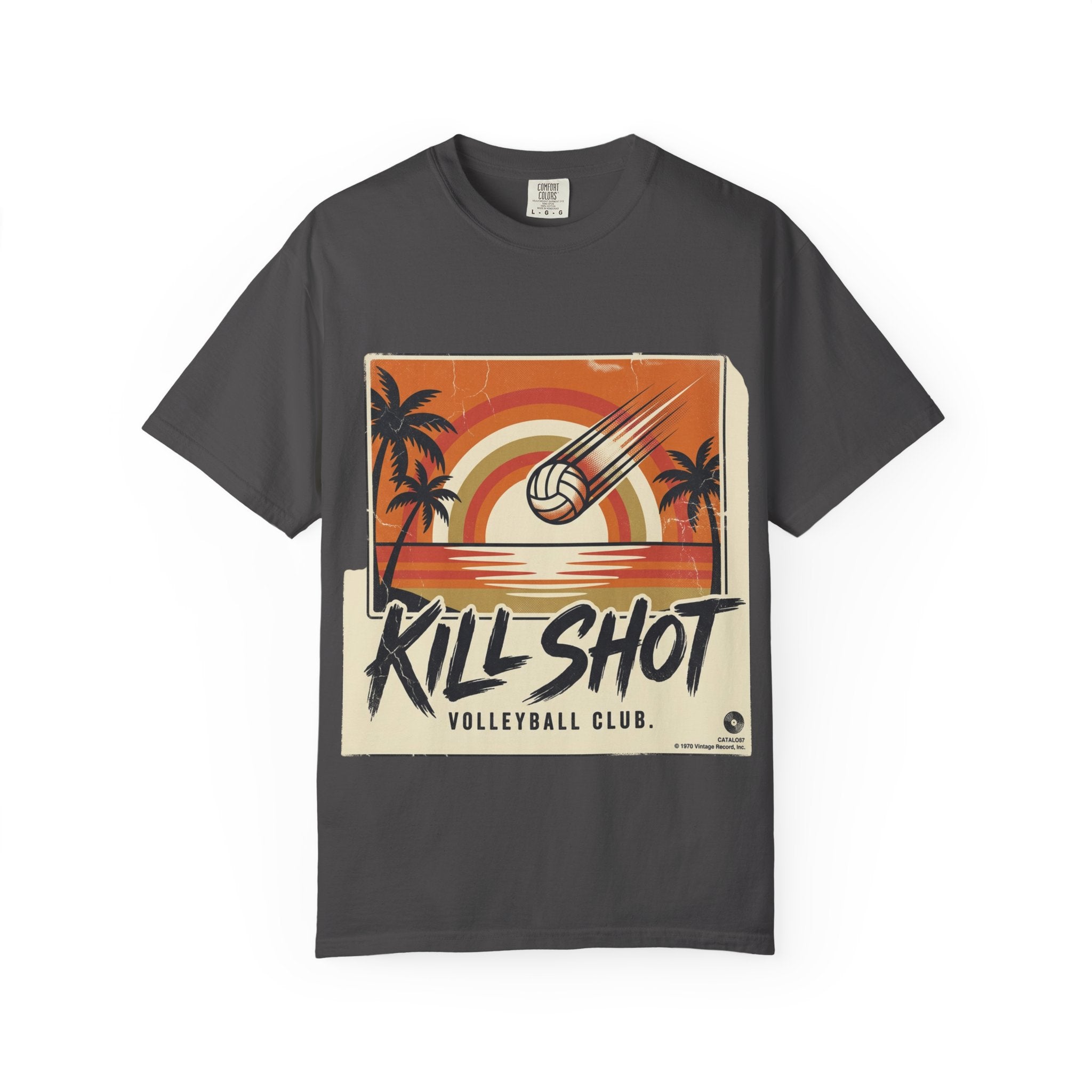 Kill Shot Volleyball Club T-Shirt | Retro Sunset Beach Volleyball Tee