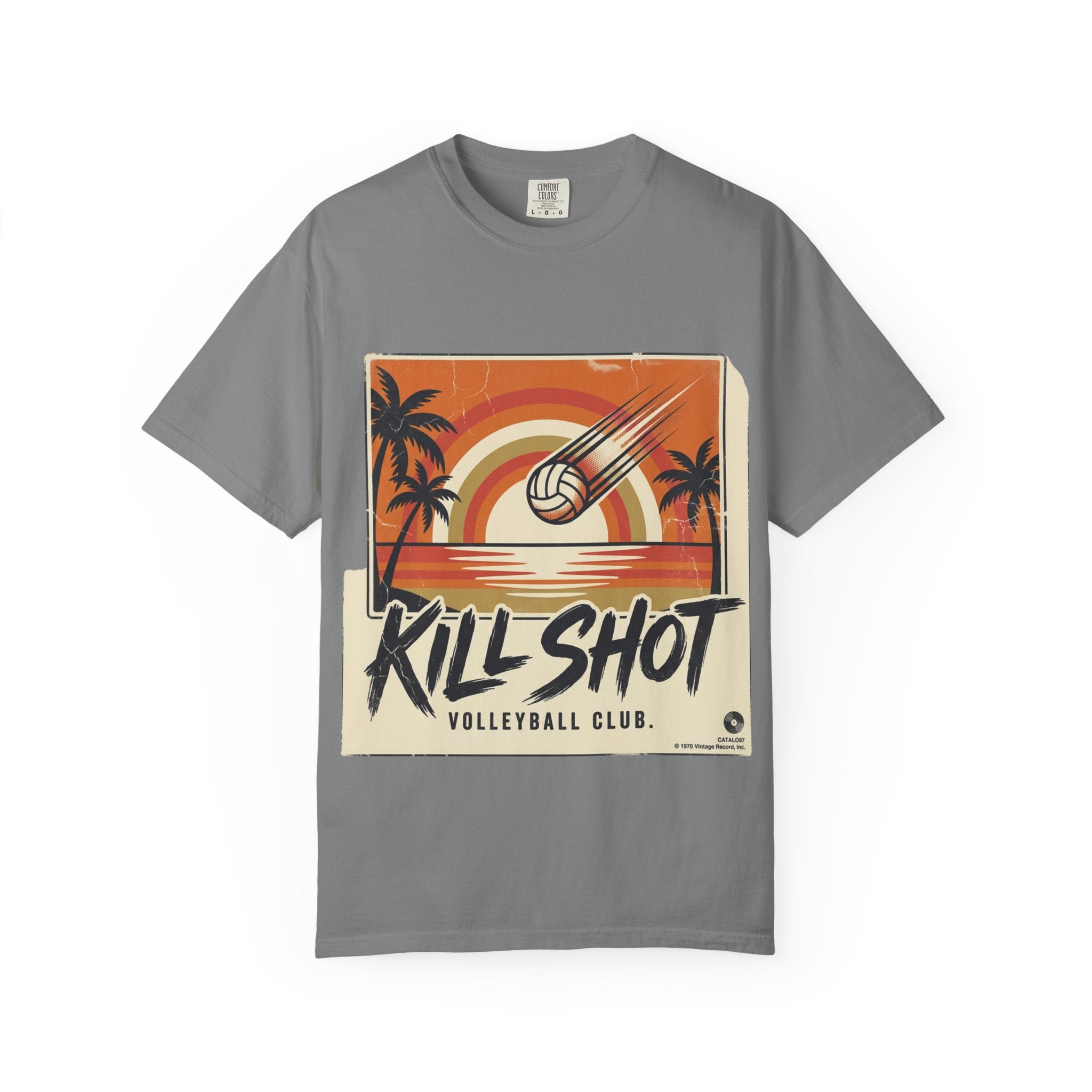 Kill Shot Volleyball Club T-Shirt | Retro Sunset Beach Volleyball Tee