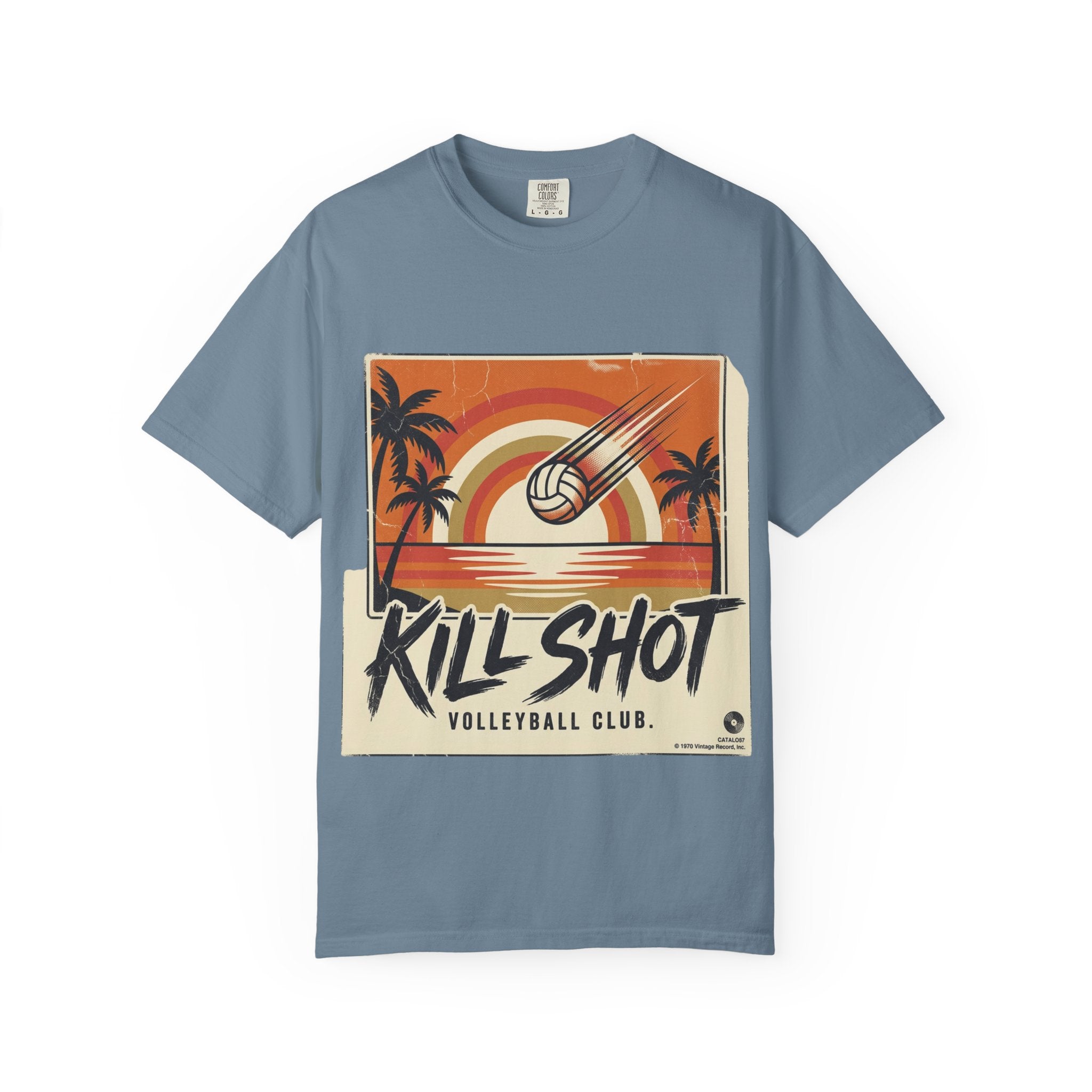 Kill Shot Volleyball Club T-Shirt | Retro Sunset Beach Volleyball Tee