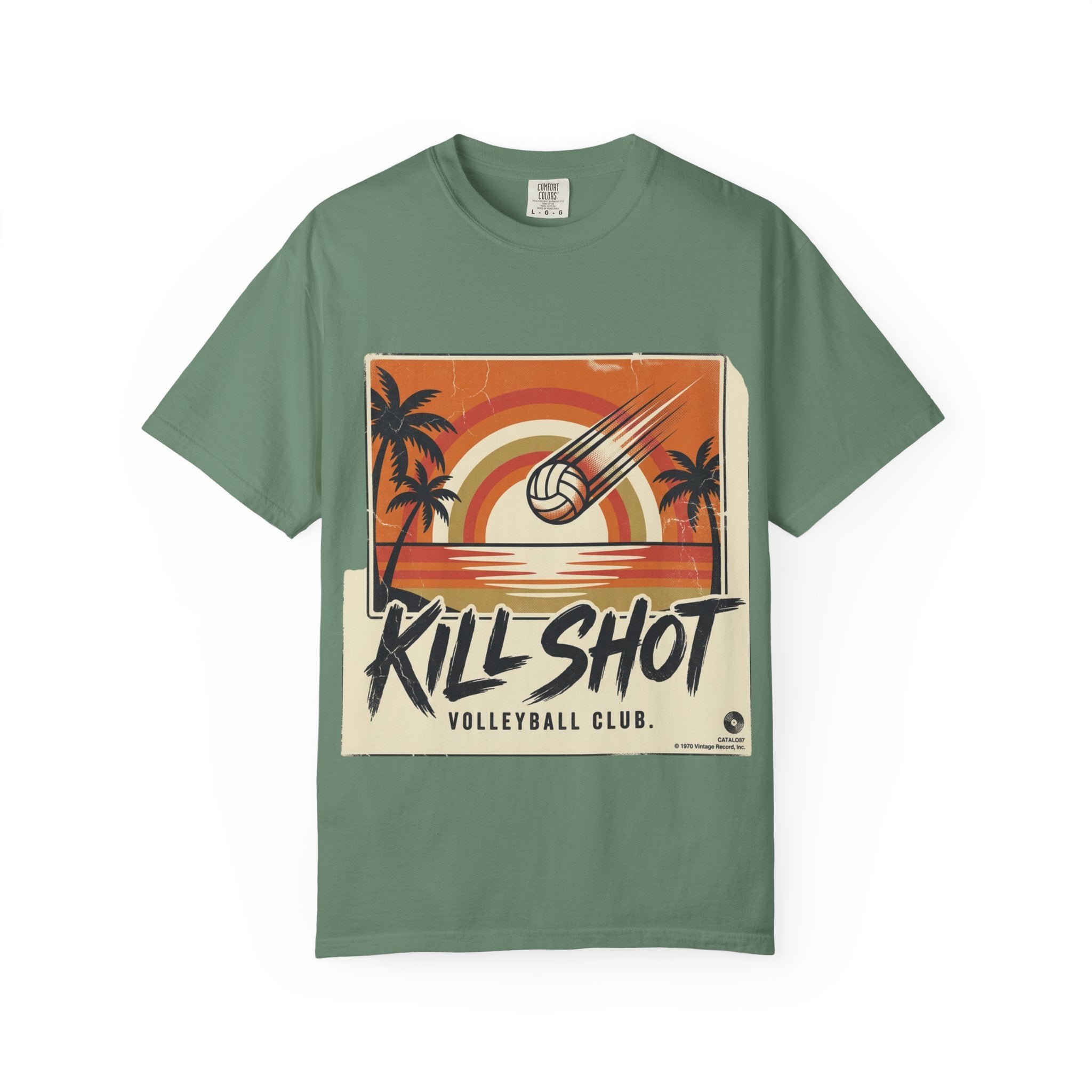 Kill Shot Volleyball Club T-Shirt | Retro Sunset Beach Volleyball Tee