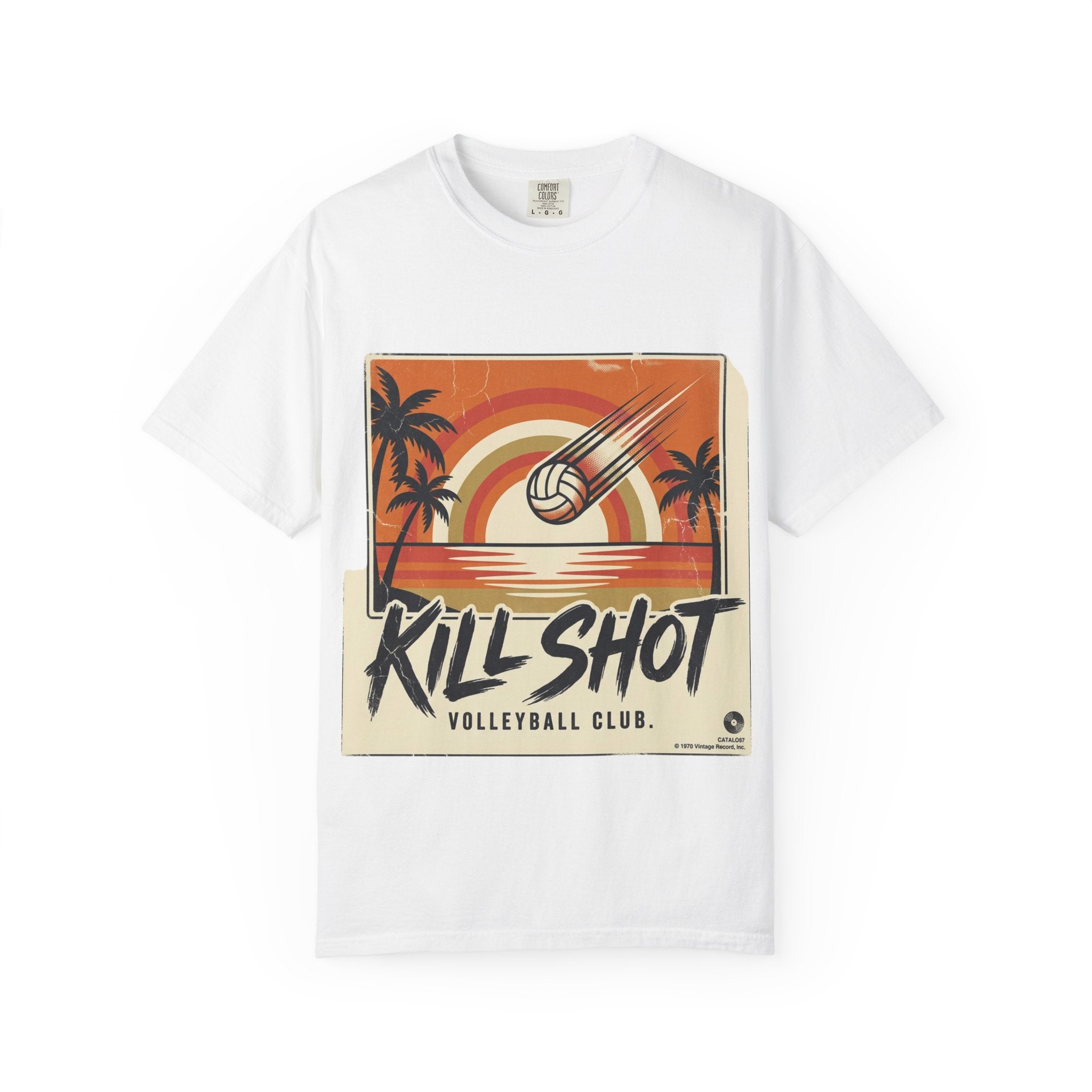 Kill Shot Volleyball Club T-Shirt | Retro Sunset Beach Volleyball Tee