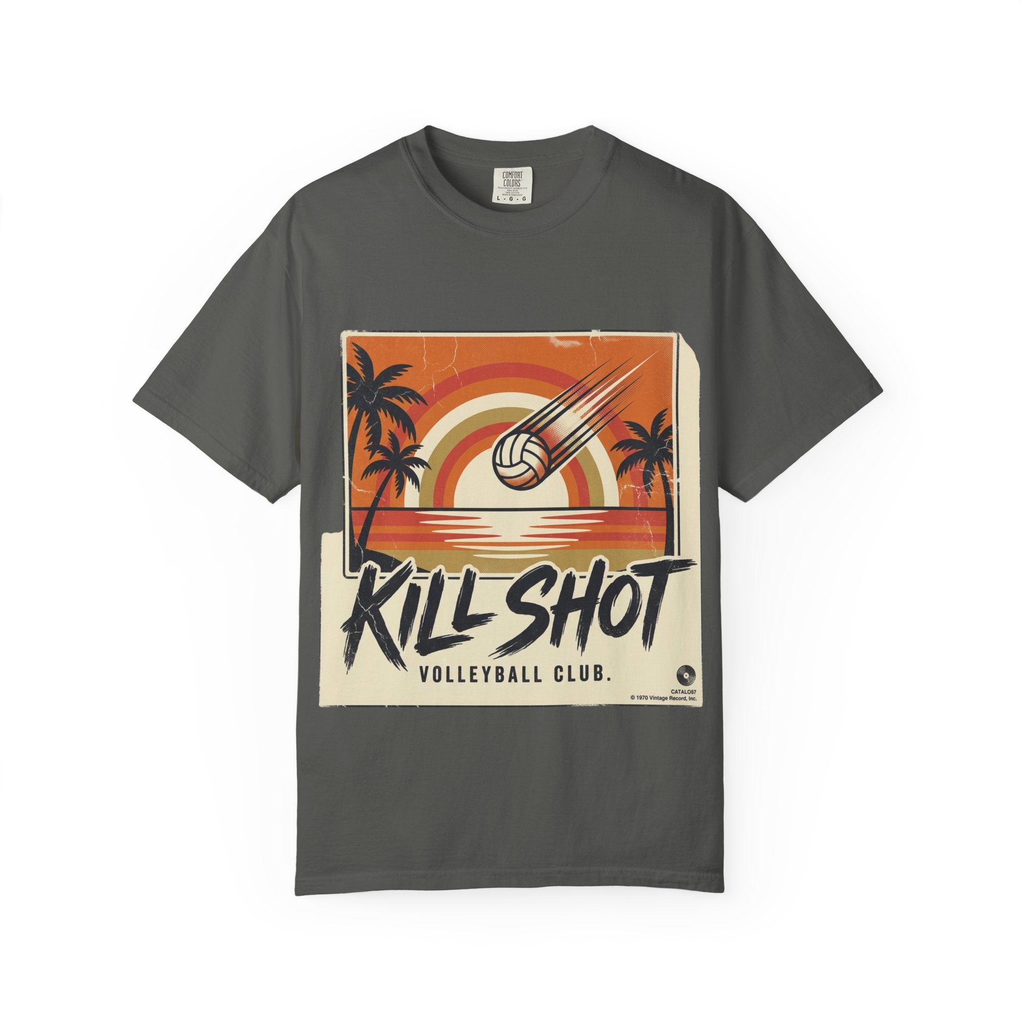 Kill Shot Volleyball Club T-Shirt | Retro Sunset Beach Volleyball Tee