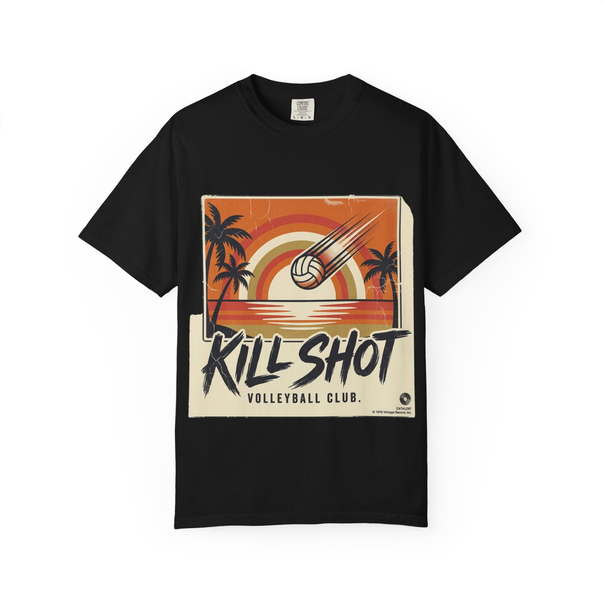 Kill Shot Volleyball Club T-Shirt | Retro Sunset Beach Volleyball Tee
