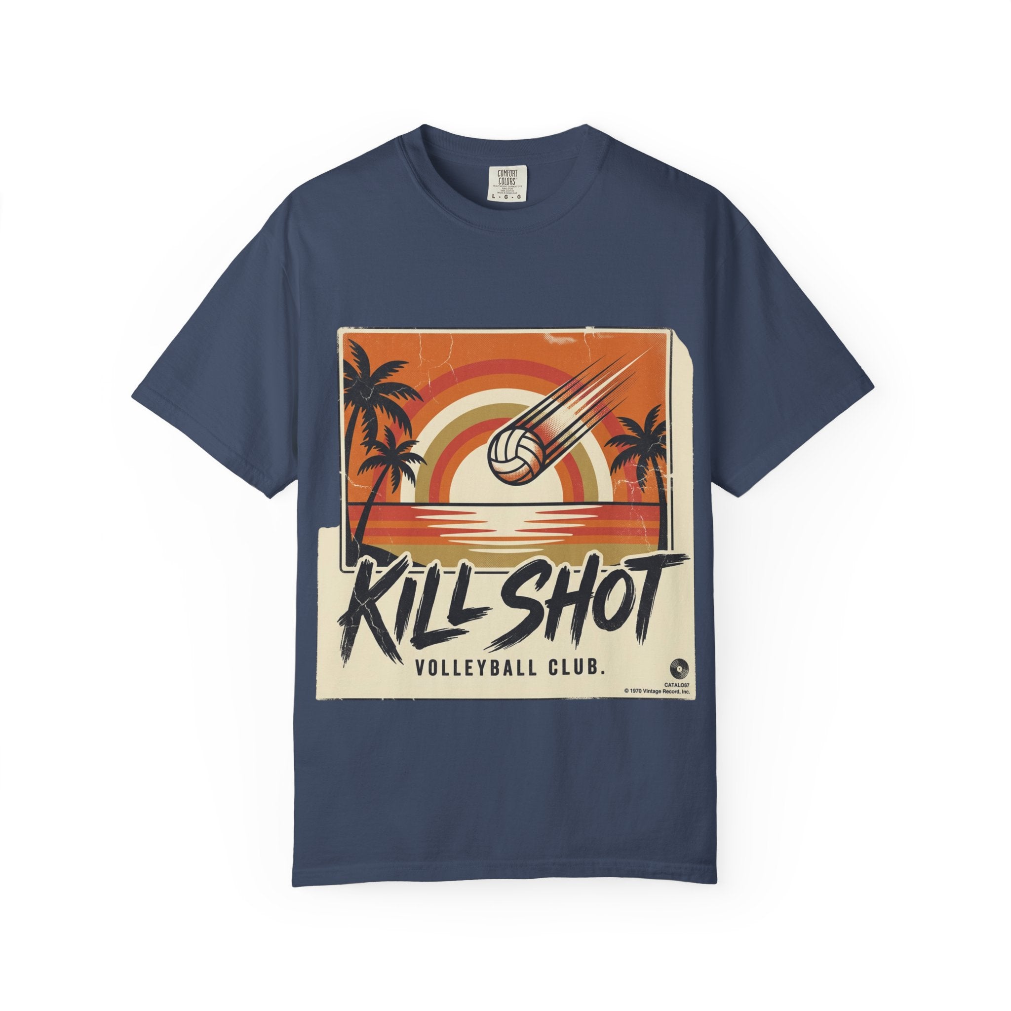 Kill Shot Volleyball Club T-Shirt | Retro Sunset Beach Volleyball Tee